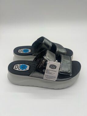 Hey Dude Black Shimmer Delray Slide Sandals Platform Style sz 10
